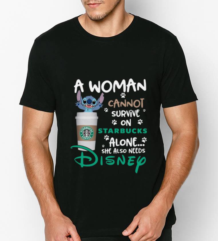 Official Disney Stitch A Woman Cannot Survive On Starbucks Alone shirt