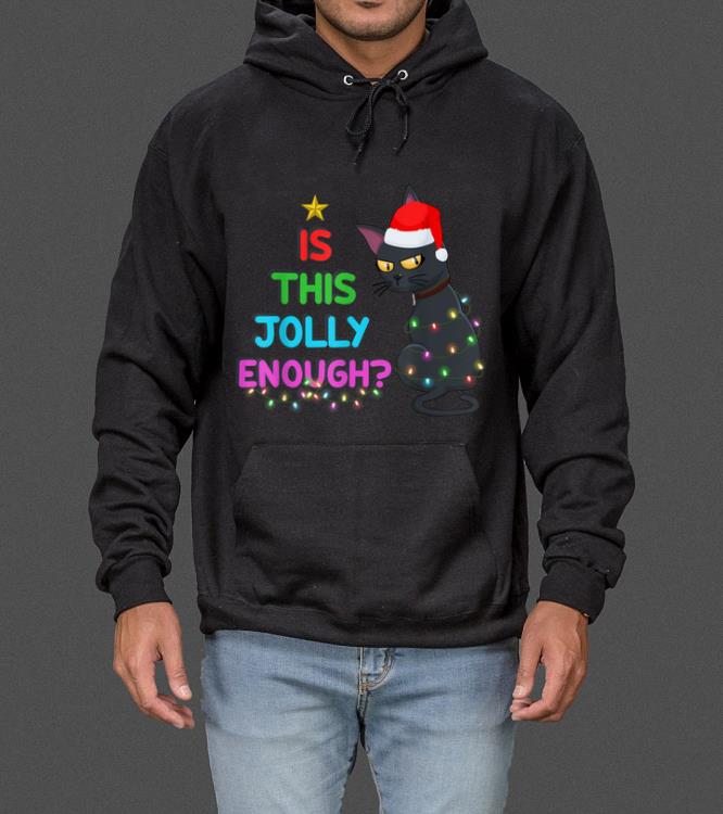Official Is This Jolly Enough Christmas Lights Black Cat Xmas Gifts sweater