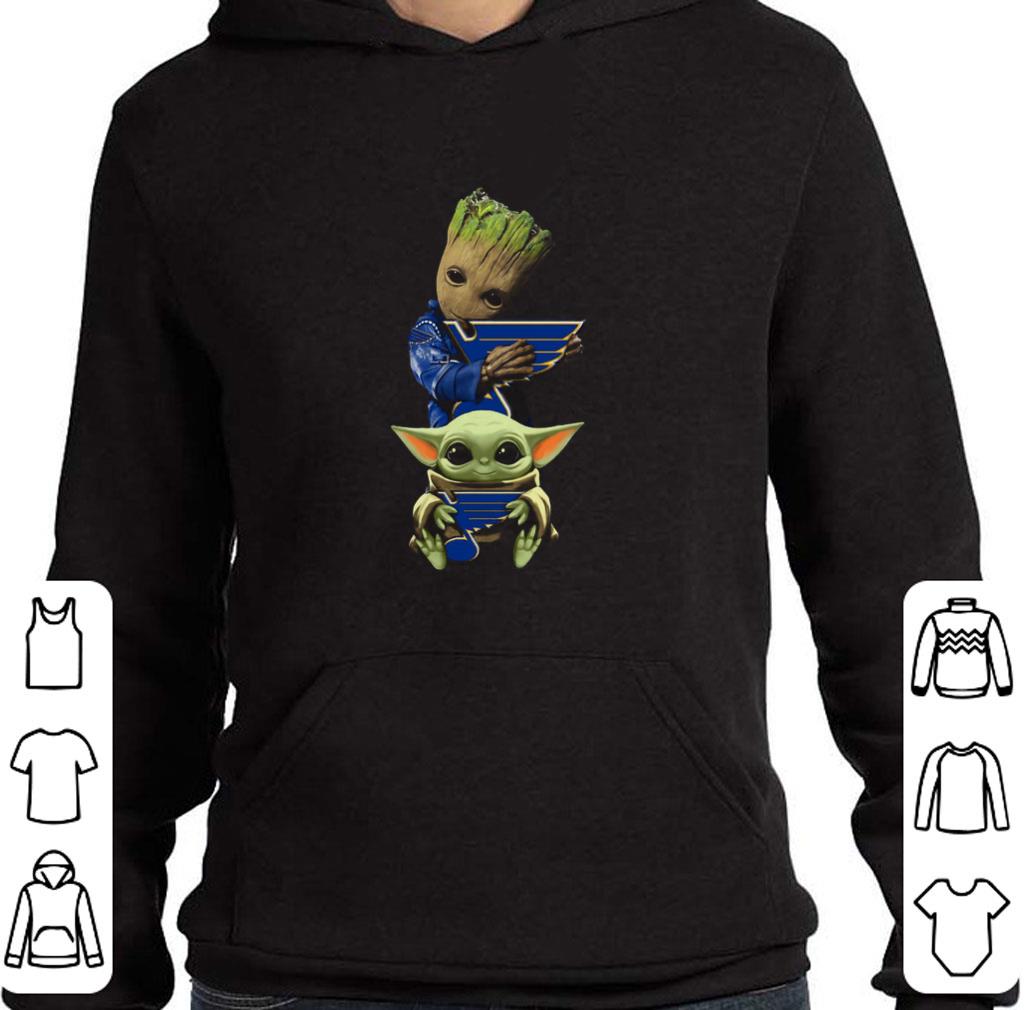 Awesome Baby Yoda and Baby Groot hug St. Louis Blues Star Wars shirt