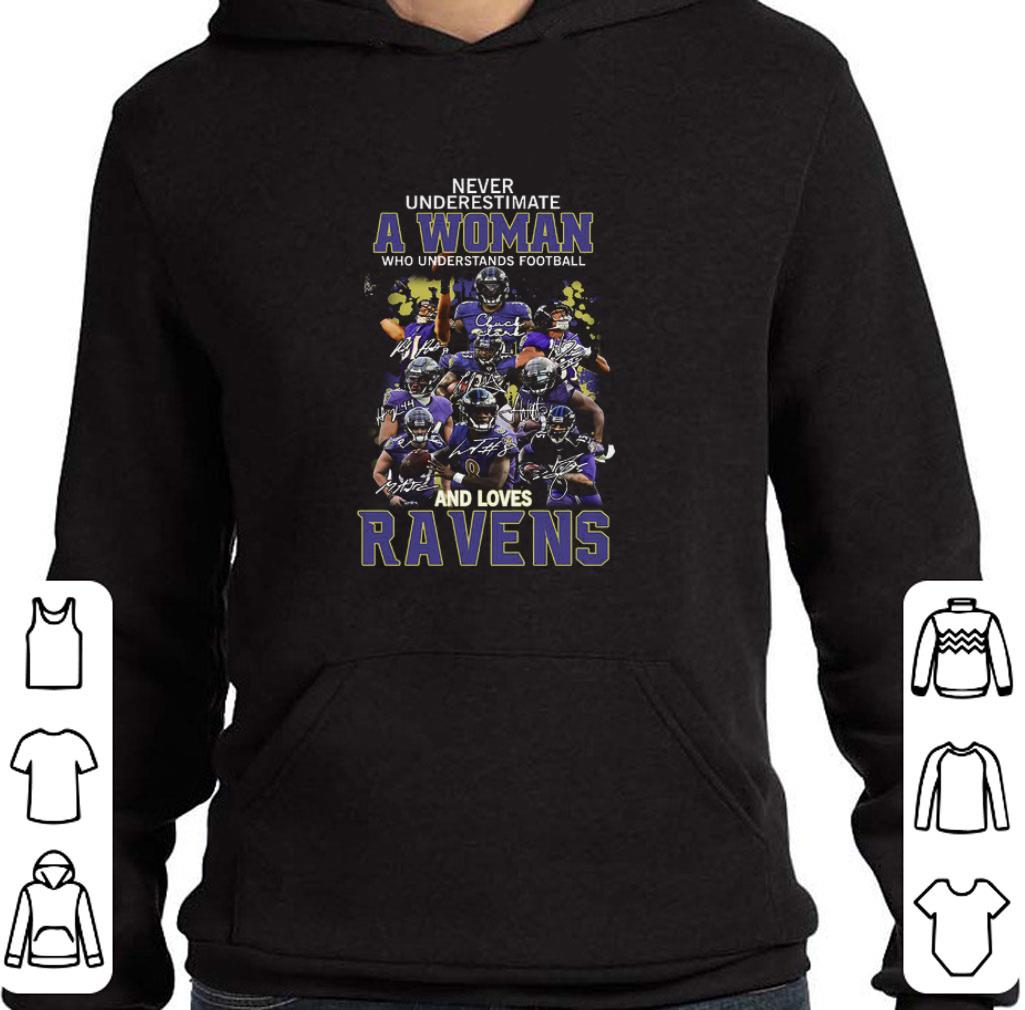 Premium Never underestimate a woman signature and loves Baltimore Ravens shirt 2 Premium Never underestimate a woman signature and loves Baltimore Ravens shirt