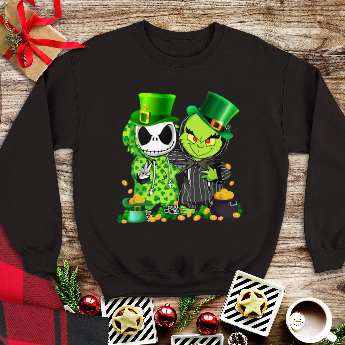 Awesome St Patrick’s Day Irish Baby Jack Skellington and baby Grinch shirt
