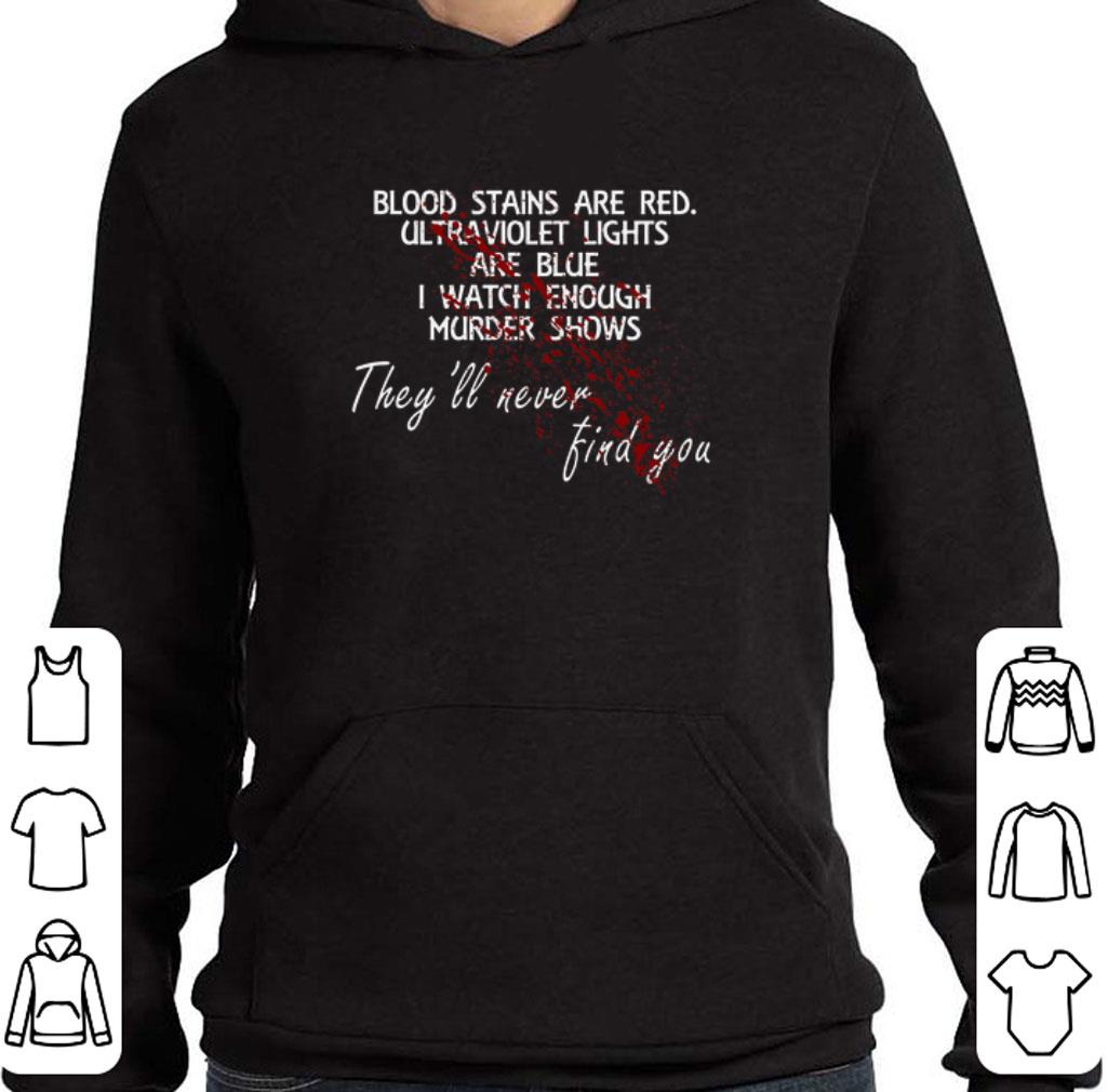 Blood stains are red ultraviolet lights are blue i watch enough murder shows they'll never find you shirt