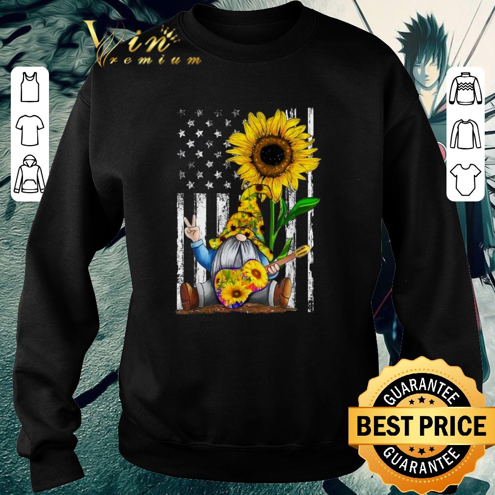 Funny Sunflower Gnome Playing Guitar American Flag shirt
