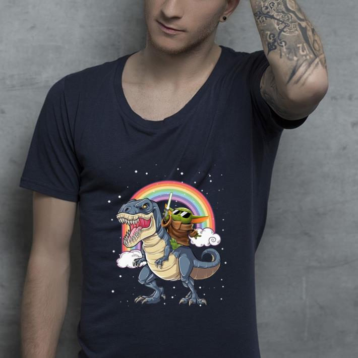 Great Star Wars Baby Yoda Riding Dinosaur T-rex Rainbow shirt