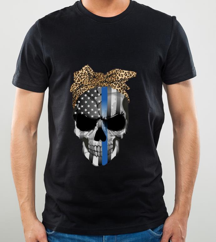 Awesome Thin Blue Line Flag Leopard Bandana Skull shirt