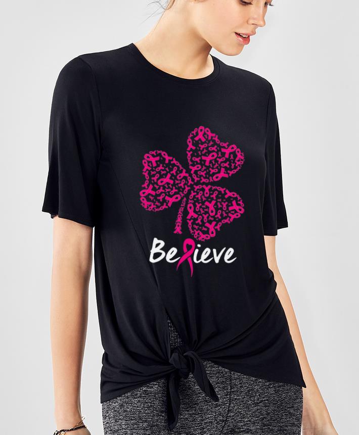 Pretty Believe Pink Ribbon Shamrock Breast Cancer Awareness shirt