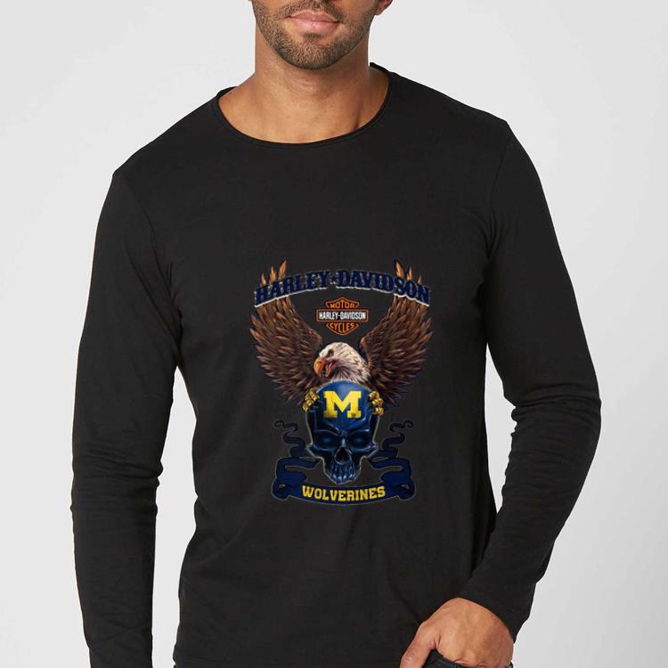 Great Eagle Skull Harley Davidson Michigan Wolverines shirt