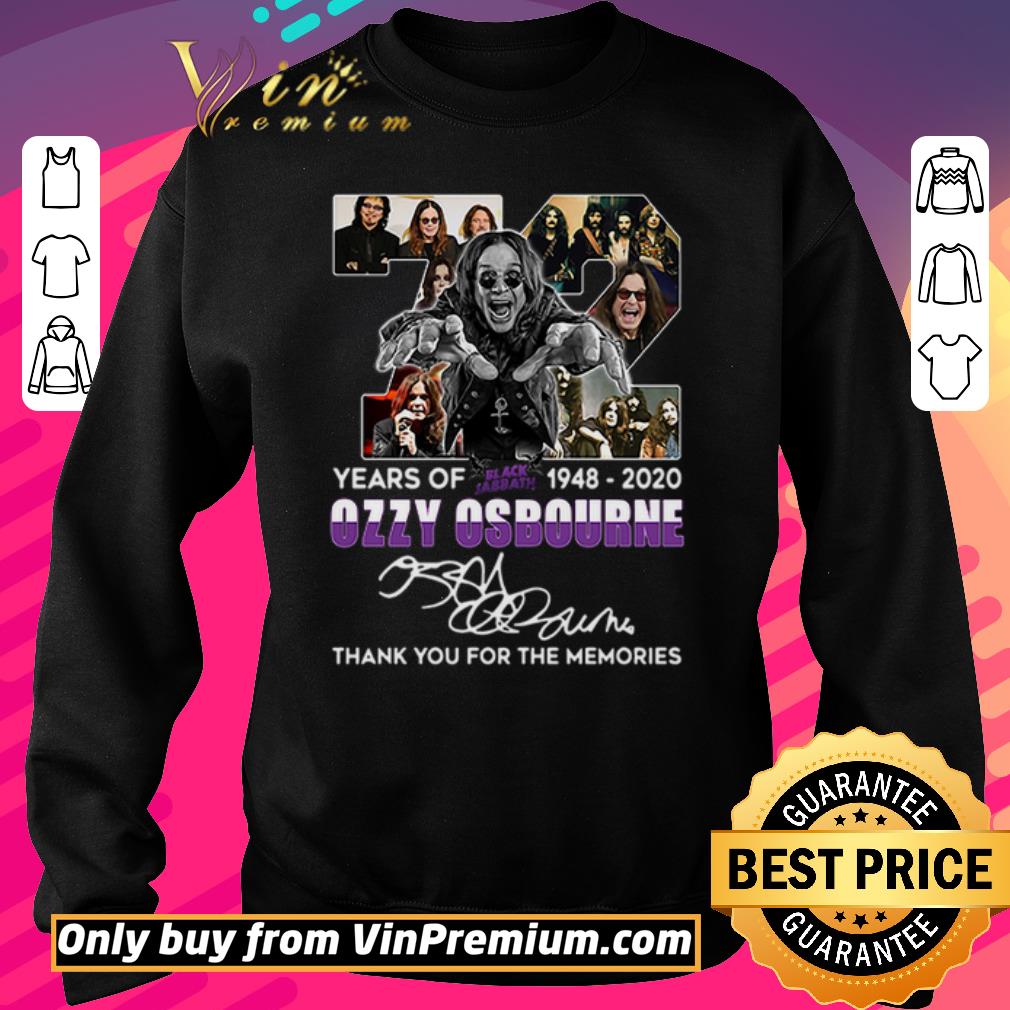 Awesome 72 Years Of Black Sabbath 1948 2020 Ozzy Osbourne Thank You For The Memories shirt