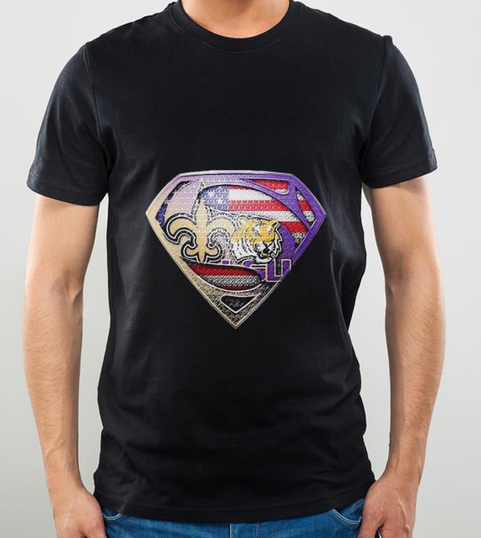 Great Superman American Flag New Orleans Saints And Lsu Tigers shirt