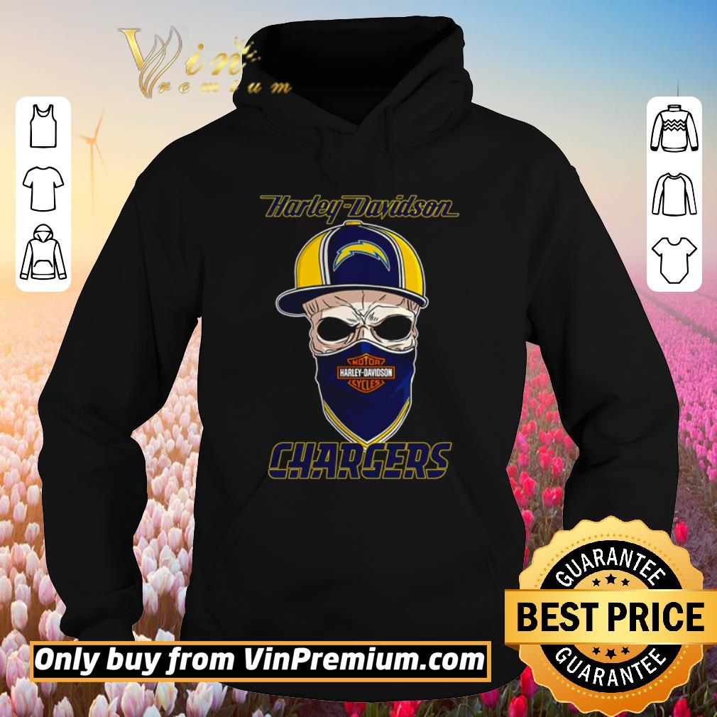Awesome Los Angeles Chargers skull wearing Harley-Davidson Cycles mask shirt
