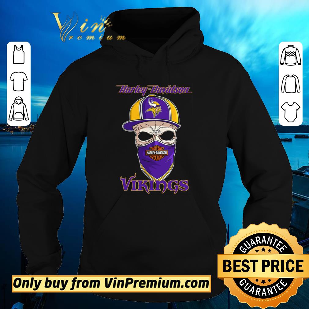 Awesome Minnesota vikings skull wearing Harley-Davidson Cycles mask shirt
