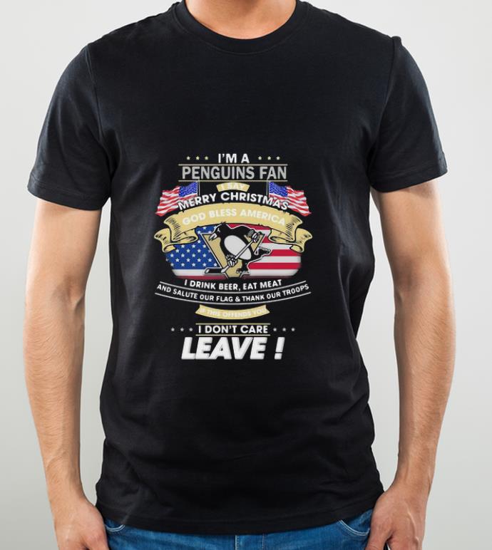Top I’m A Pittsburgh Penguins Fan I Say Merry Christmas American Flag shirt