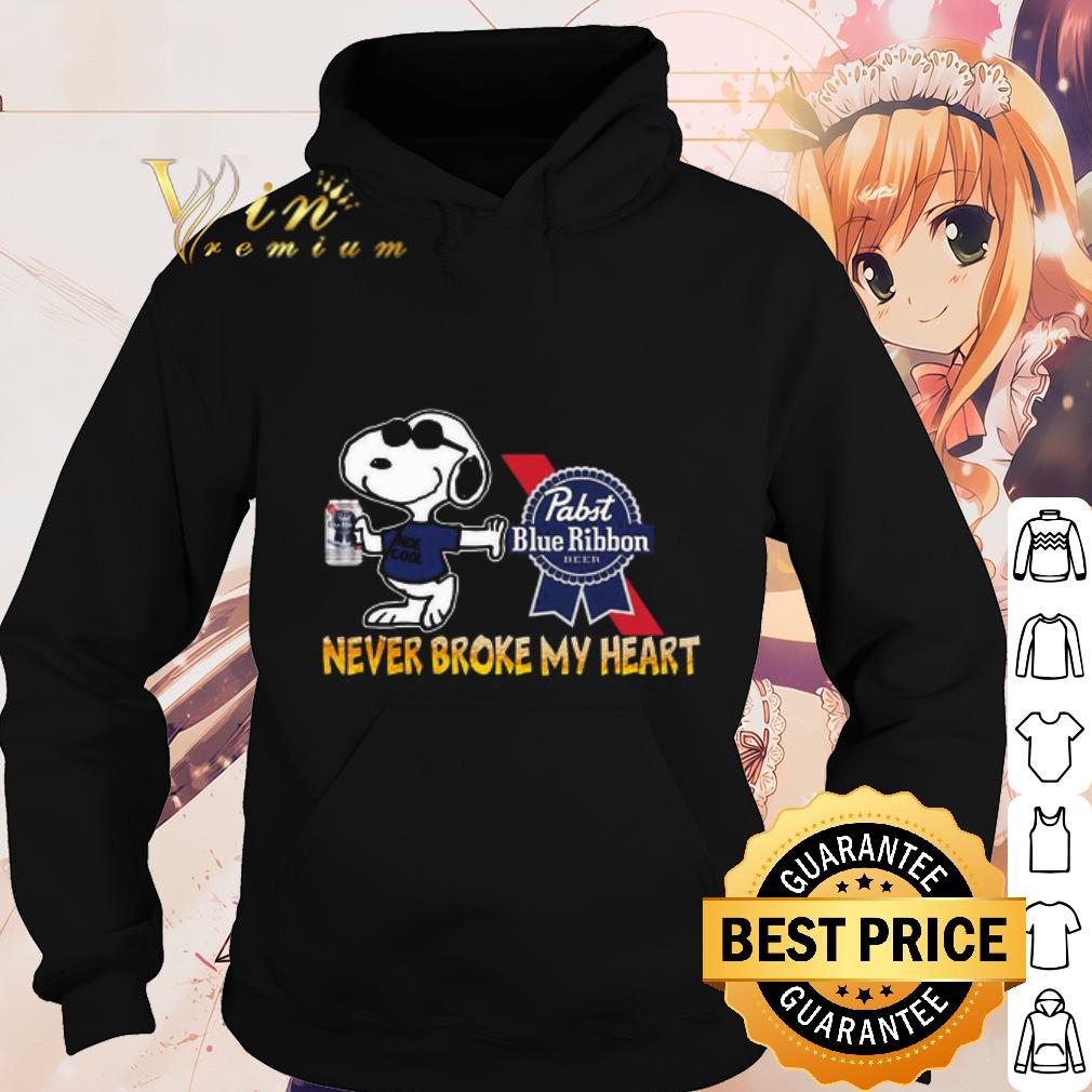 Top Snoopy never broke my heart Pabst Blue Ribbon Logo shirt