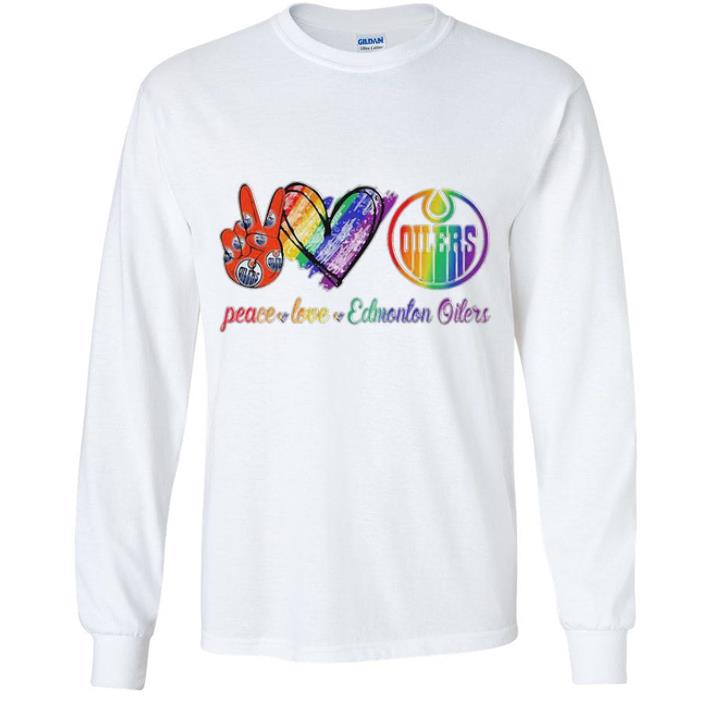 Original LGBT Peace Love Edmonton Oilers shirt
