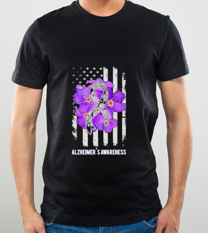Pretty Forget Me Not Alzheimer’s Awareness Flowers American Flag shirt