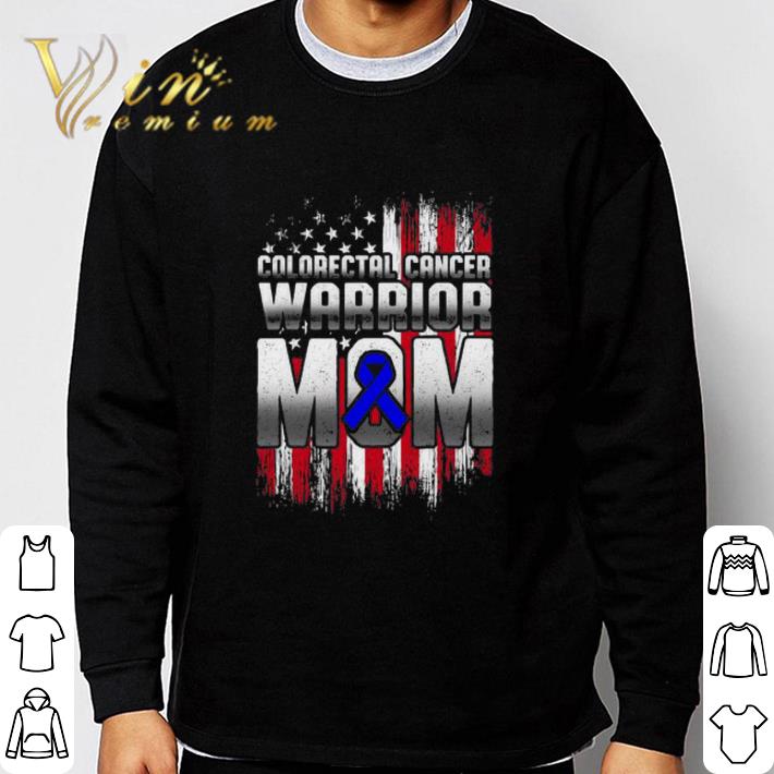 Top Colorectal Cancer Survivor Warrior Mom Blue Ribbon American Flag shirt