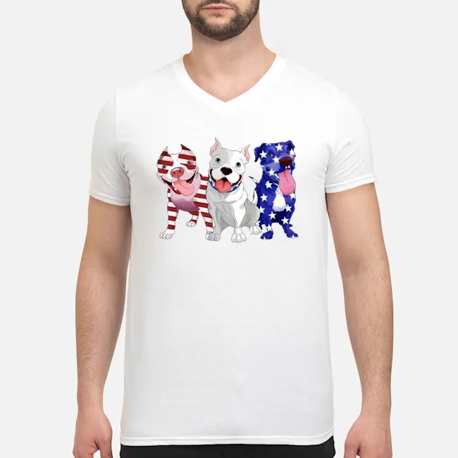 Red White Blue Pitbull American Flag Shirt 6 Red White Blue Pitbull American Flag Guy V-neck
