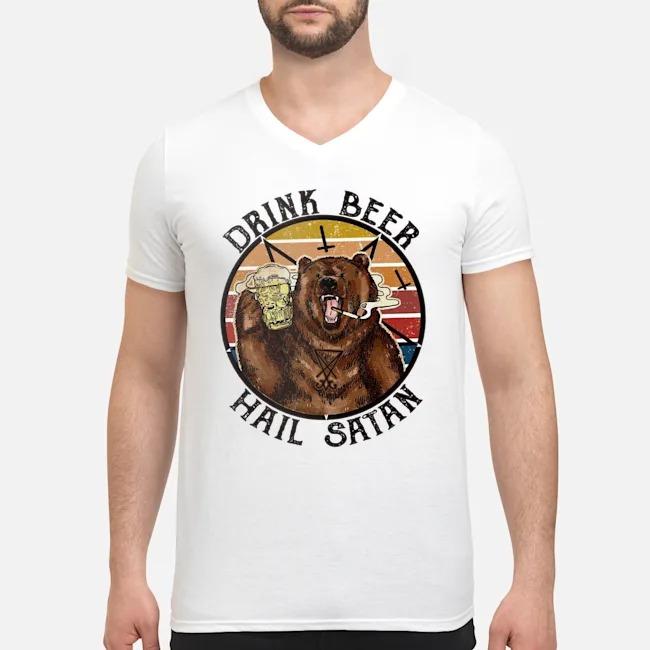 Bear Drink Beer Hail Satan Vintage Shirt 7 Bear Drink Beer Hail Satan Vintage Guy V-neck