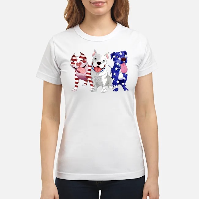 Red White Blue Pitbull American Flag Shirt 5 Red White Blue Pitbull American Flag Ladies Tee