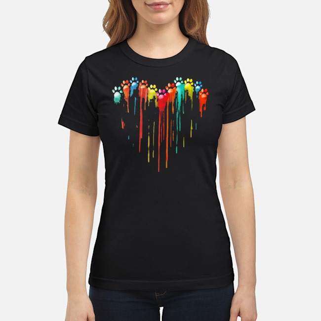 Dog Paw Heart Rainbow Shirt 5 Dog Paw Heart Rainbow Ladies Tee