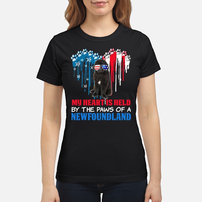 Heart Paw America My Heart Is Held By The Paws Of A Newfoundland Shirt 7 Heart Paw America My Heart Is Held By The Paws Of A Newfoundland Ladies Tee