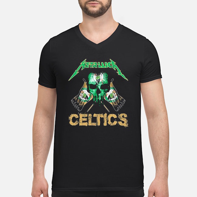 Skull Metallica Boston Celtics Flag Shirt 7 Skull Metallica Boston Celtics Flag Guy V-neck