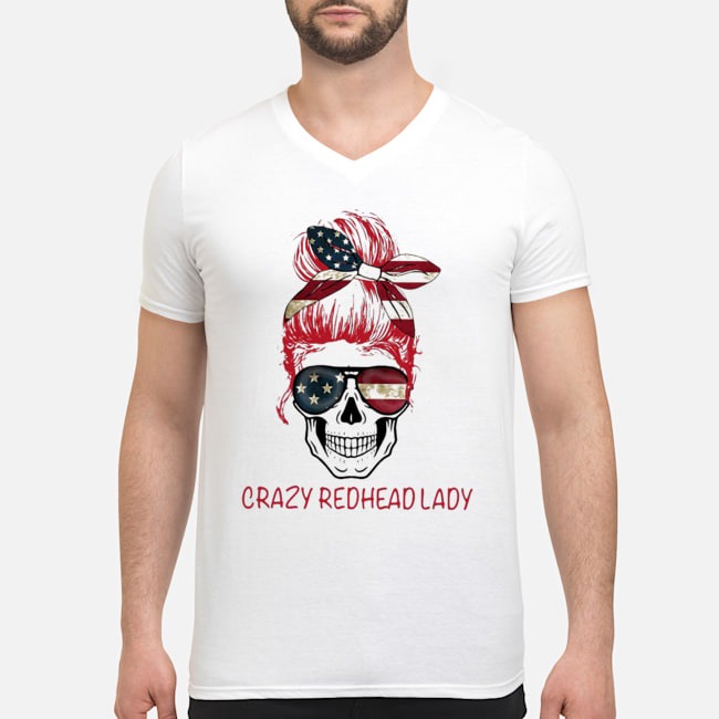 Crazy Redhead Lady Skull America Shirt 5 Crazy Redhead Lady Skull America Guy V-neck