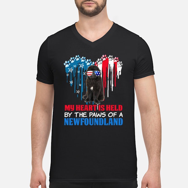 Heart Paw America My Heart Is Held By The Paws Of A Newfoundland Shirt 5 Heart Paw America My Heart Is Held By The Paws Of A Newfoundland Guy V-neck