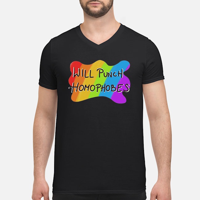 LGBT Will Punch Homophobes Shirt 5 LGBT Will Punch Homophobes Guy V-neck