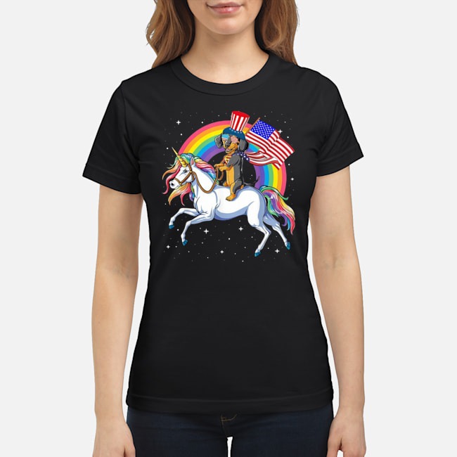 Dachshund Riding Unicorn Happy Independence Shirt 5 Dachshund Riding Unicorn Happy Independence Ladies Tee