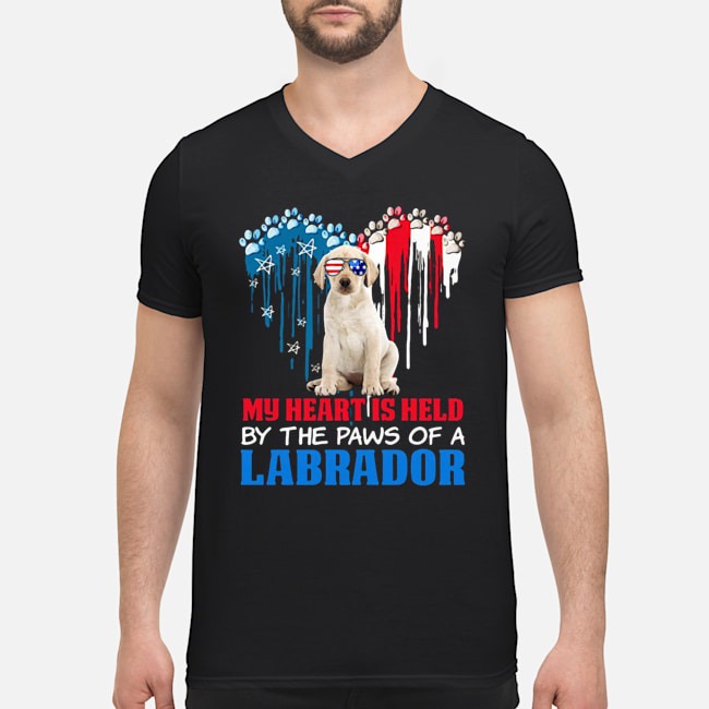 Heart Paw America My Heart Is Held By The Paws Of A Yellow Labrador Shirt 5 Heart Paw America My Heart Is Held By The Paws Of A Yellow Labrador Guy V-neck