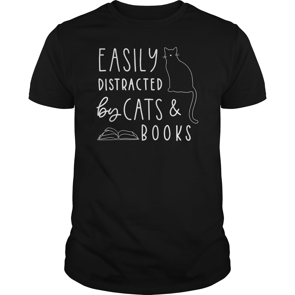 Easily Distracted By Cats And Books Shirt 5 Easily Distracted By Cats And Books Shirt