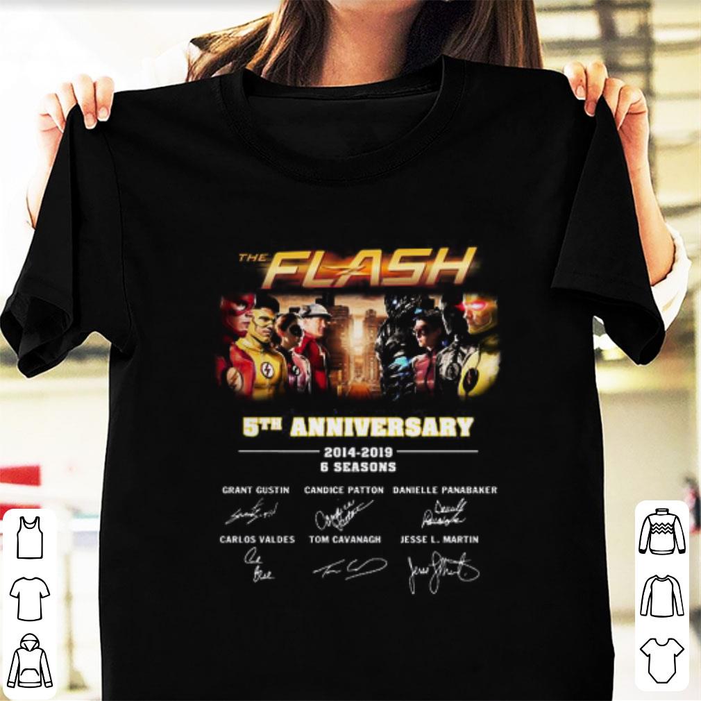 Awesome 5th Anniversary The Flash 2014 2019 6 Seasons signatures shirt 1 - Awesome 5th Anniversary The Flash 2014-2019 6 Seasons signatures shirt