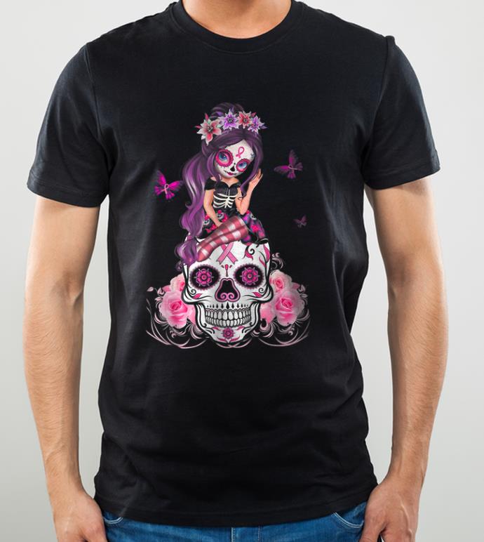 Awesome Sugar Skull Pink Ribbon Breast Cancer Awareness Flower Skulls shirt 4 - Awesome Sugar Skull Pink Ribbon Breast Cancer Awareness Flower Skulls shirt