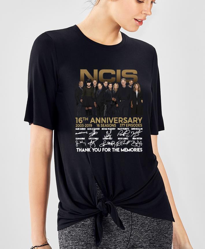 Nice NCIS 16th Anniversary 2003 2019 16 Seasons 377 Episodes Thank You For The Memories Signatures shirt 4 - Nice NCIS 16th Anniversary 2003 2019 16 Seasons 377 Episodes Thank You For The Memories Signatures shirt