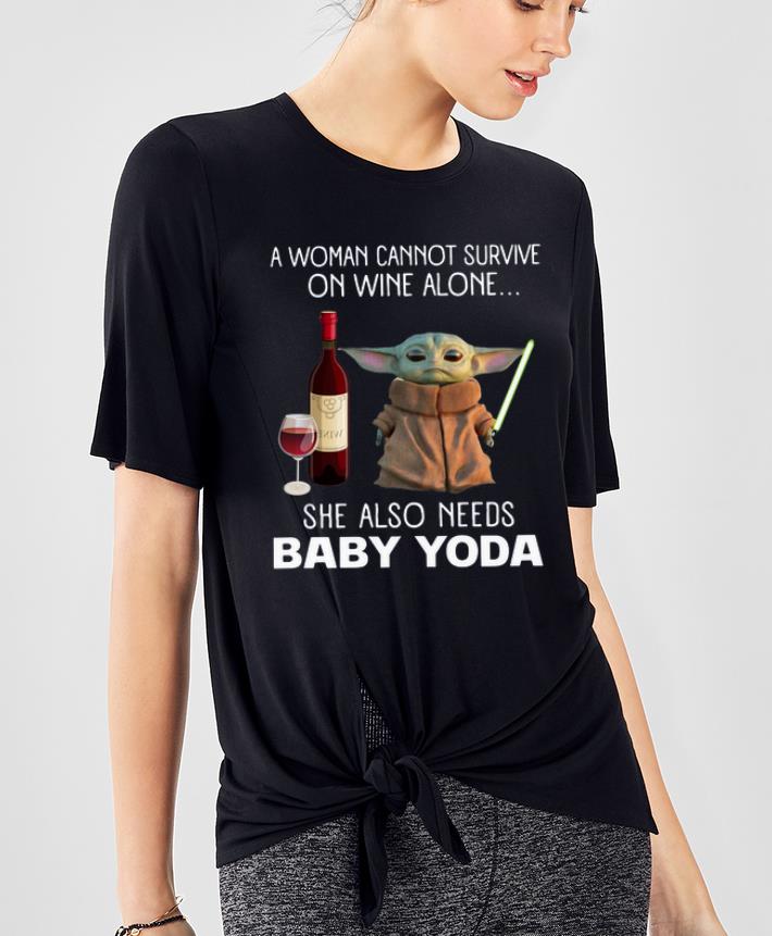 Original A Woman cannot survive on wine alone she also needs baby Yoda shirt Original A Woman cannot survive on wine alone she also needs baby Yoda shirt 4 - Original A Woman cannot survive on wine alone she also needs baby Yoda shirt
