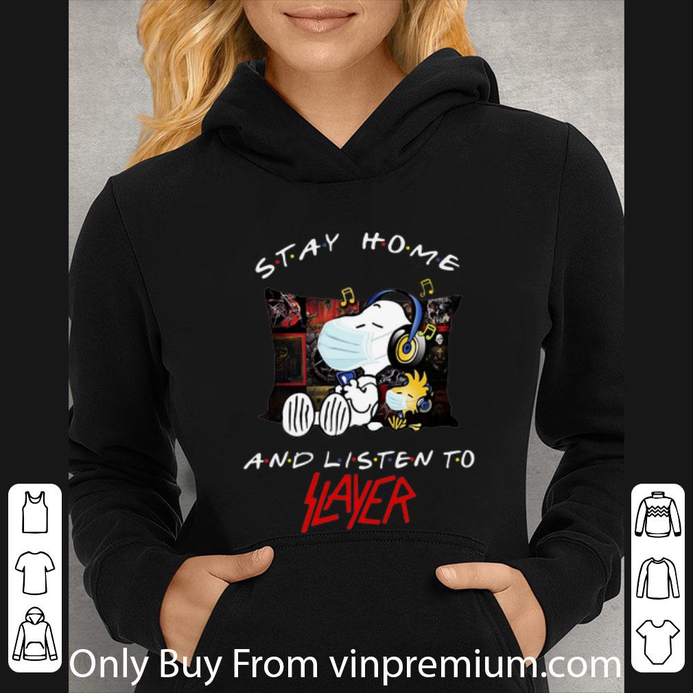 257d6e09 great snoopy and woodstock stay home and listen to slayer shirt 4 - Great Snoopy And Woodstock Stay Home And Listen To Slayer shirt