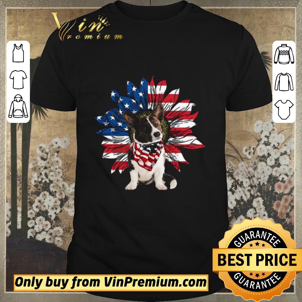 Awesome Cardigan Welsh Corgi Sunflowers American Flag shirt sweater