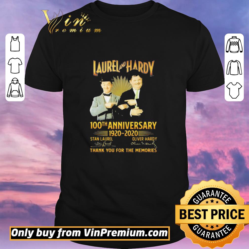 Original Laurel and hardy 100th anniversary 1920 2020 thank you for the memories signatures shirt sweater