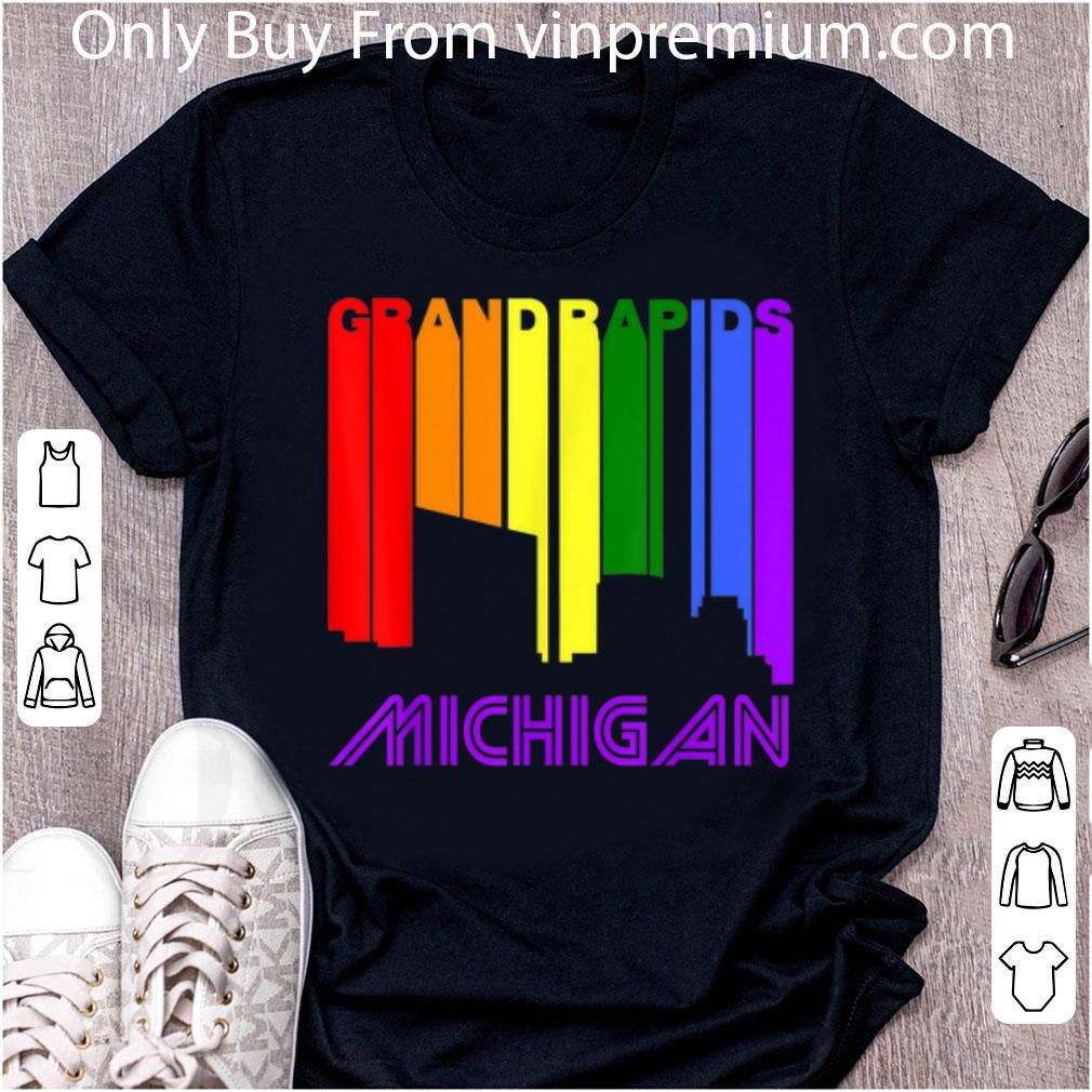 Pretty Grand Rapids Michigan LGBTQ Gay Pride Rainbow Skyline shirt