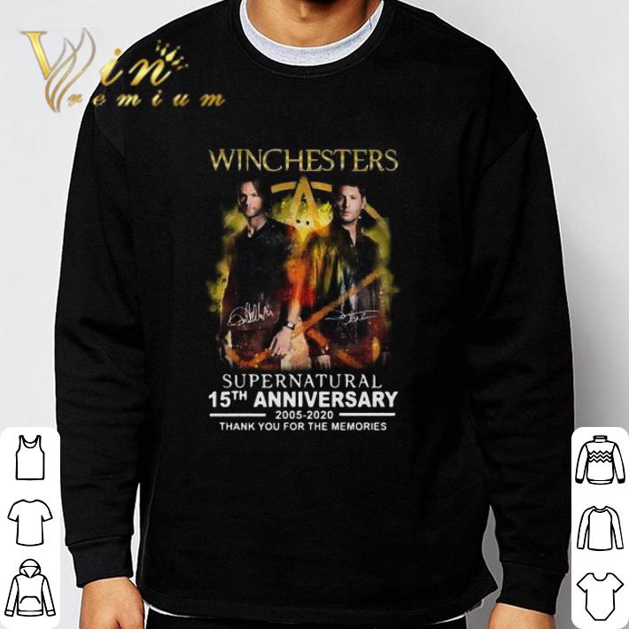 5754ca64 official winchester supernatural 15th anniversary thank you for the memories signatures shirt 4 - Official Winchester Supernatural 15th anniversary thank you for the memories signatures shirt