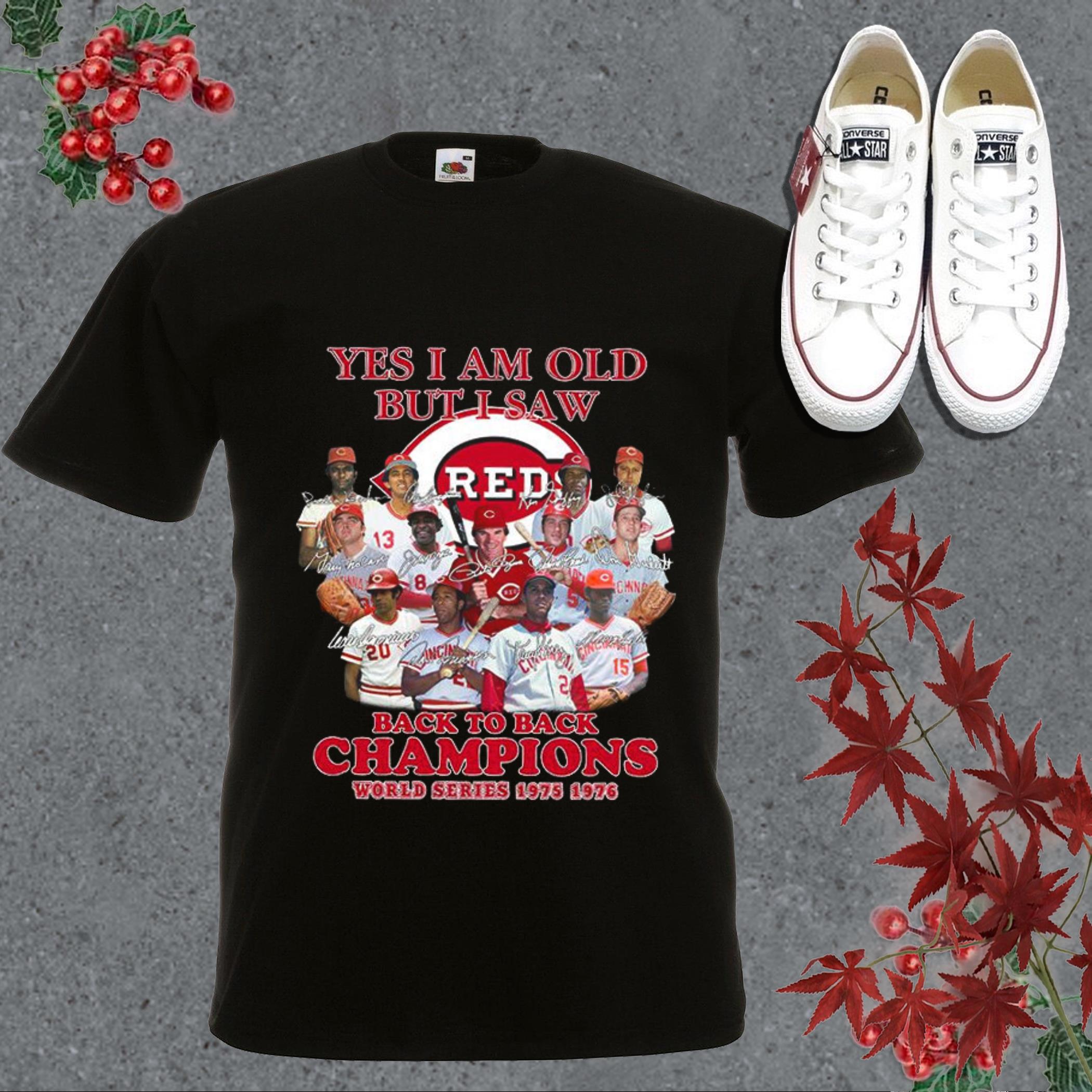 Trending Yes I Am Old But I Saw Red Back To Back Champions World Series 1975-1976 Signatures Shirt, I Saw Red Back To Back Champions Shirt