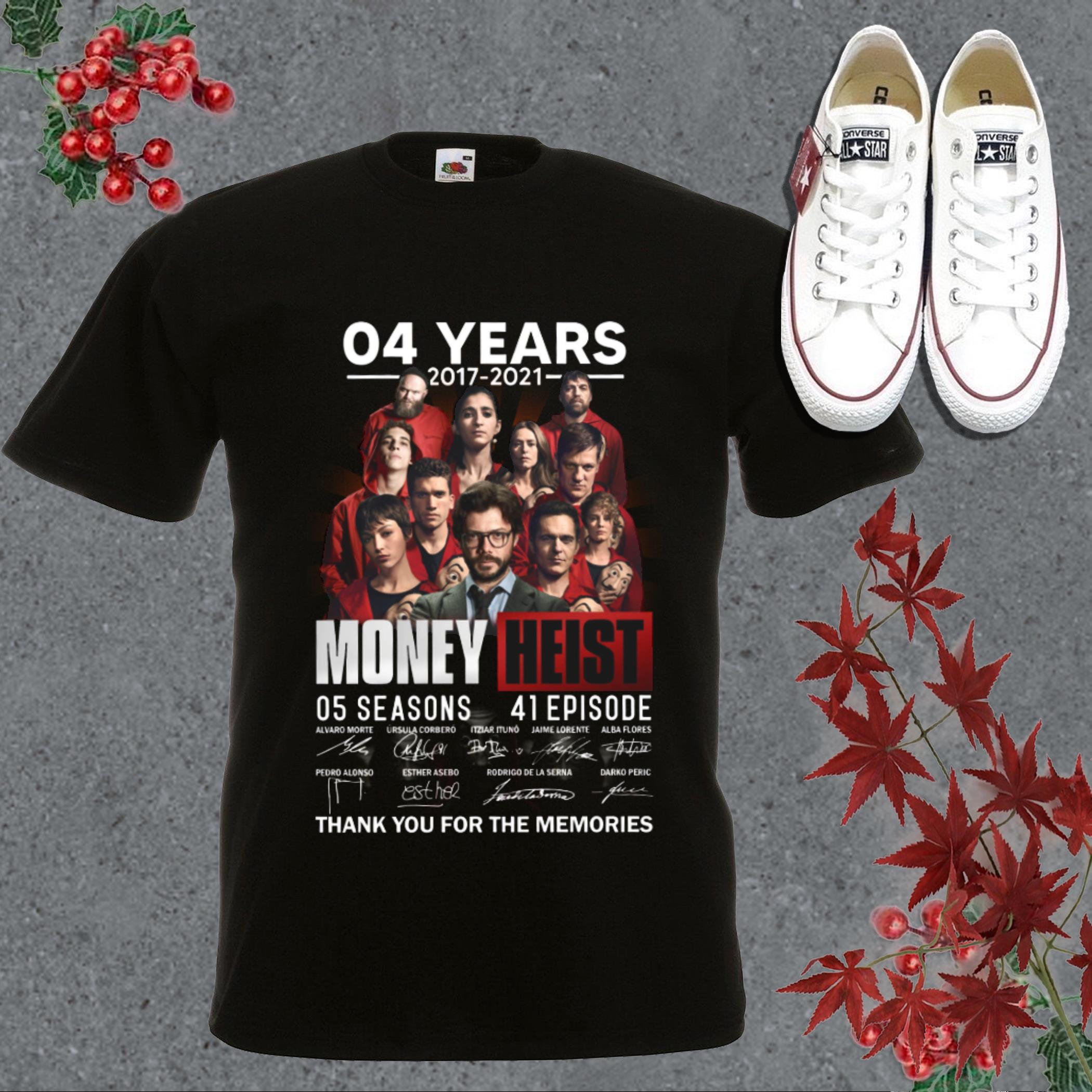 Vintage 4 Years 2017-2021 Money Heist 05 Seasons 41 Episode Signatures Shirt, 41 Money Heist Shirt