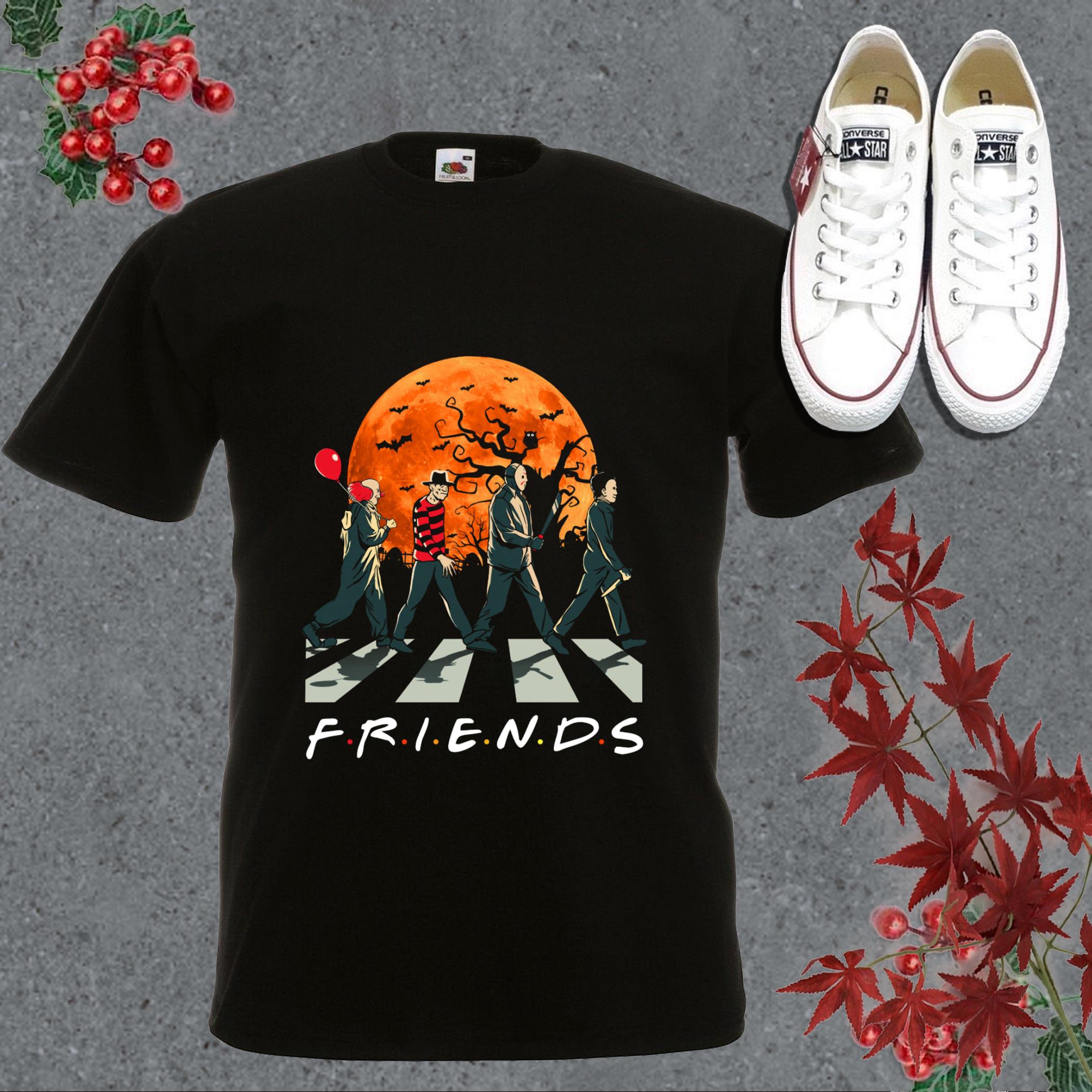 Awesome Friends Horror Characters Abbey Road Moon Shirt, Horror Characters Abbey Road Friends Happy Halloween Shirt