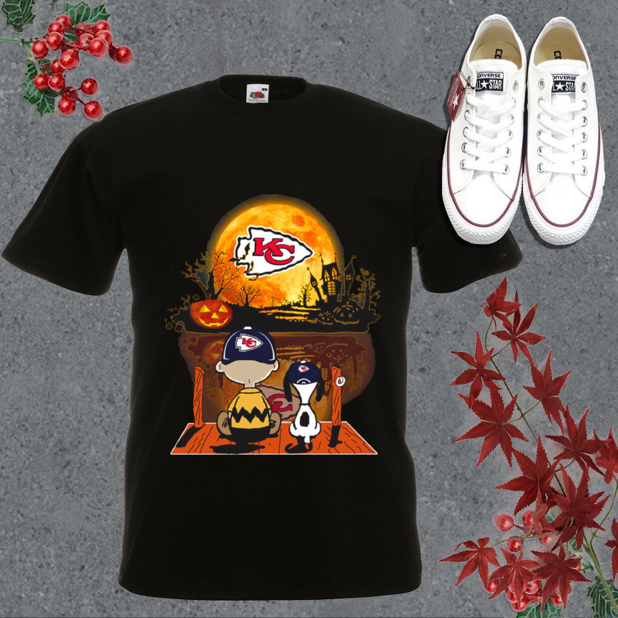 Premium Charlie Brown And Snoopy Watching Kansas City Moon Halloween Shirt, Snoopy See Kansas City Shirt