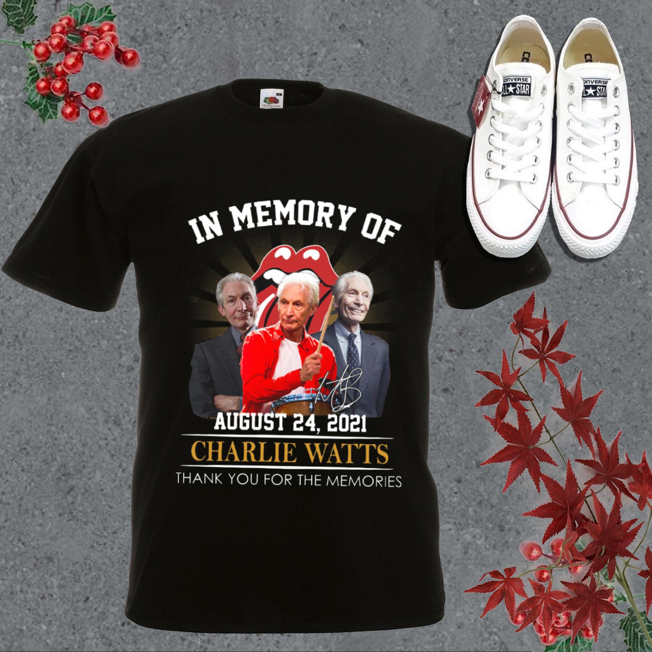 Premium In Memory Of Charlie Watts August 24 2021 Thank You For The Memories Signature Shirt, Rip Charlie Watts Shirt
