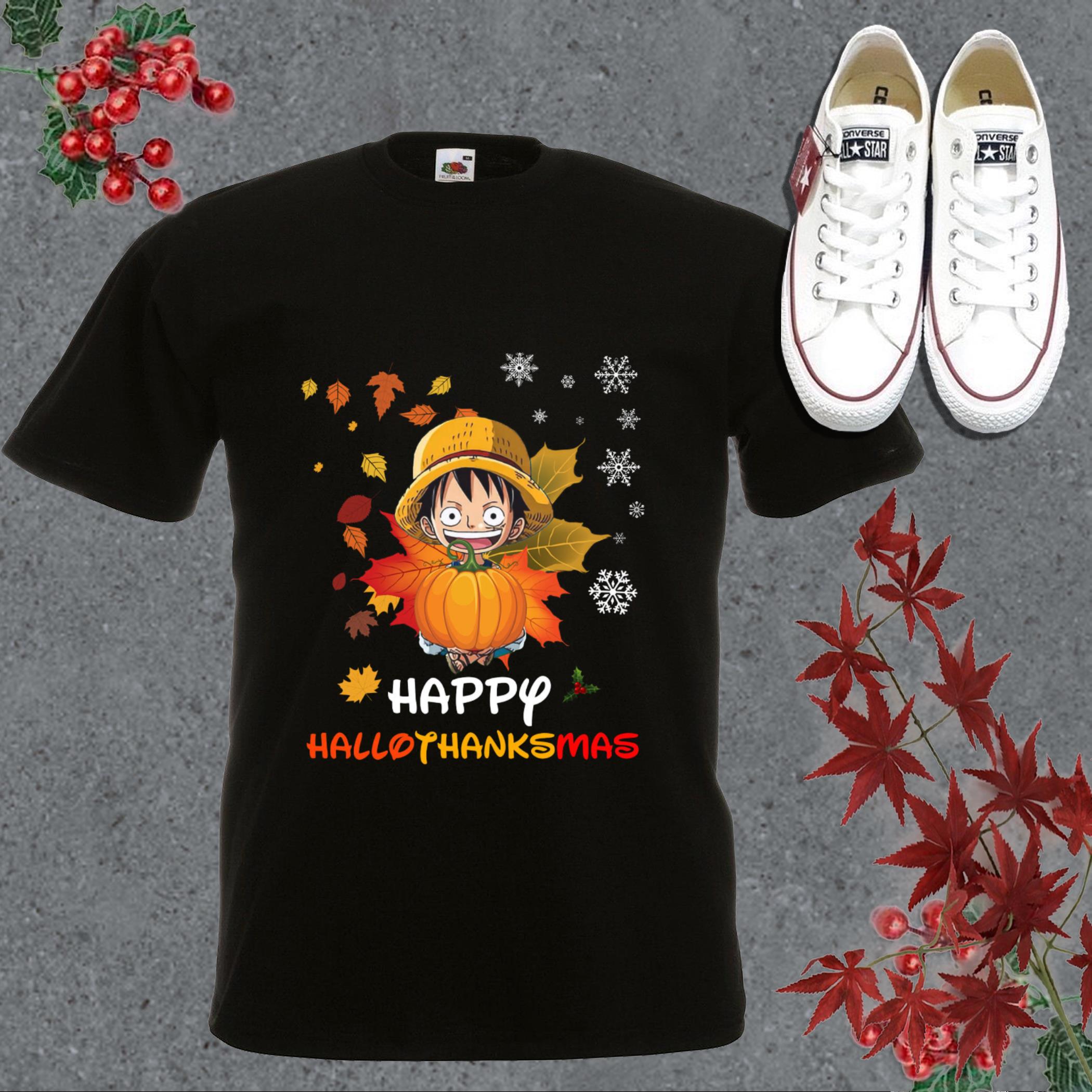 Top One Piece Hallothanksmas Shirt, Luffy Pumpkins Happy Hallothanksmas Shirt, Luffy Happy Hallothanksmas Pumpkins Shirt