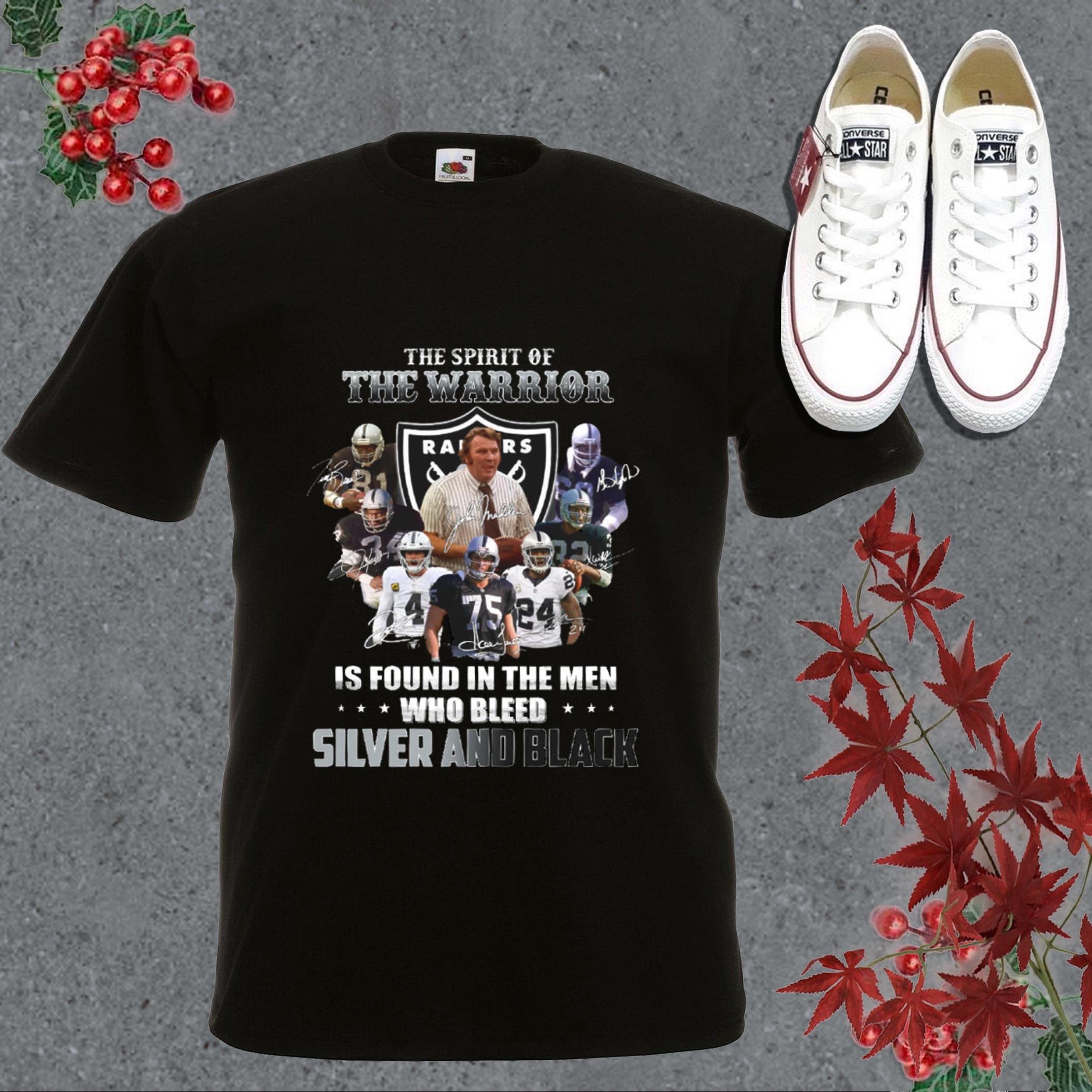 Vintage The Warrior Silver And Black Shirt, The Raiders The Spirit Of The Warrior Is Found In The Men Who Bleed Silver And Black Shirt