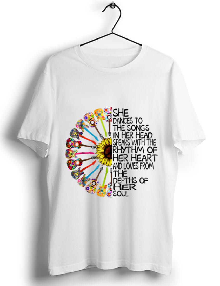 Official She Dance To The Song In Her Head Speaks With The Rhythm Of Heart Heart Guitar Hippie Sunflower shirt 1 - Official She Dance To The Song In Her Head Speaks With The Rhythm Of Heart Heart Guitar Hippie Sunflower shirt