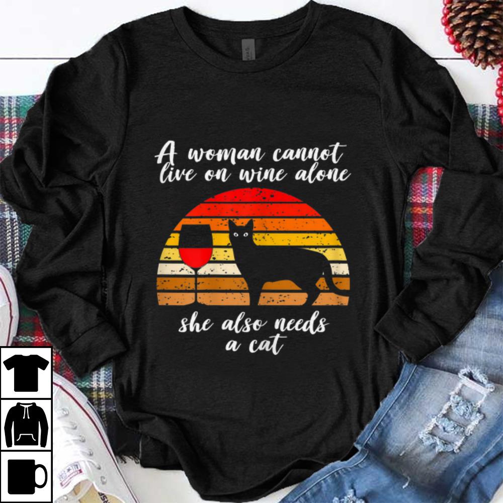 Top A woman Cannot Live On Wine Alone She Also Need A Cat Vintage shirt 1 - Top A woman Cannot Live On Wine Alone She Also Need A Cat Vintage shirt